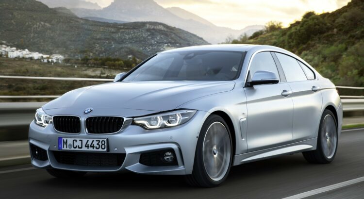 BMW Série 4 Gran Coupé (2017) : 3/4 avant gauche dynamique de près gris