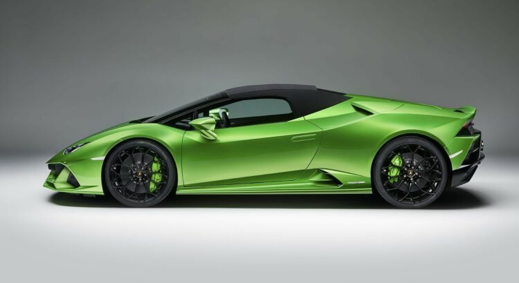 Lamborghini Huracan Evo Spyder (2019) : profil capote fermée
