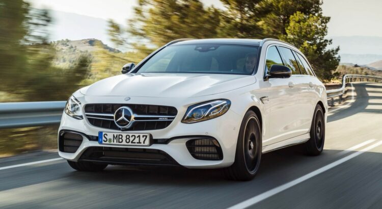Mercedes-AMG E 63 Estate break 5 portes (2017) : vue 3/4 avant dynamique