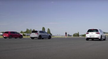 Drag race Volkswagen Golf GTI Mk 8.5 vs Mk8 vs R Mk7 vid&eacute;o 2024