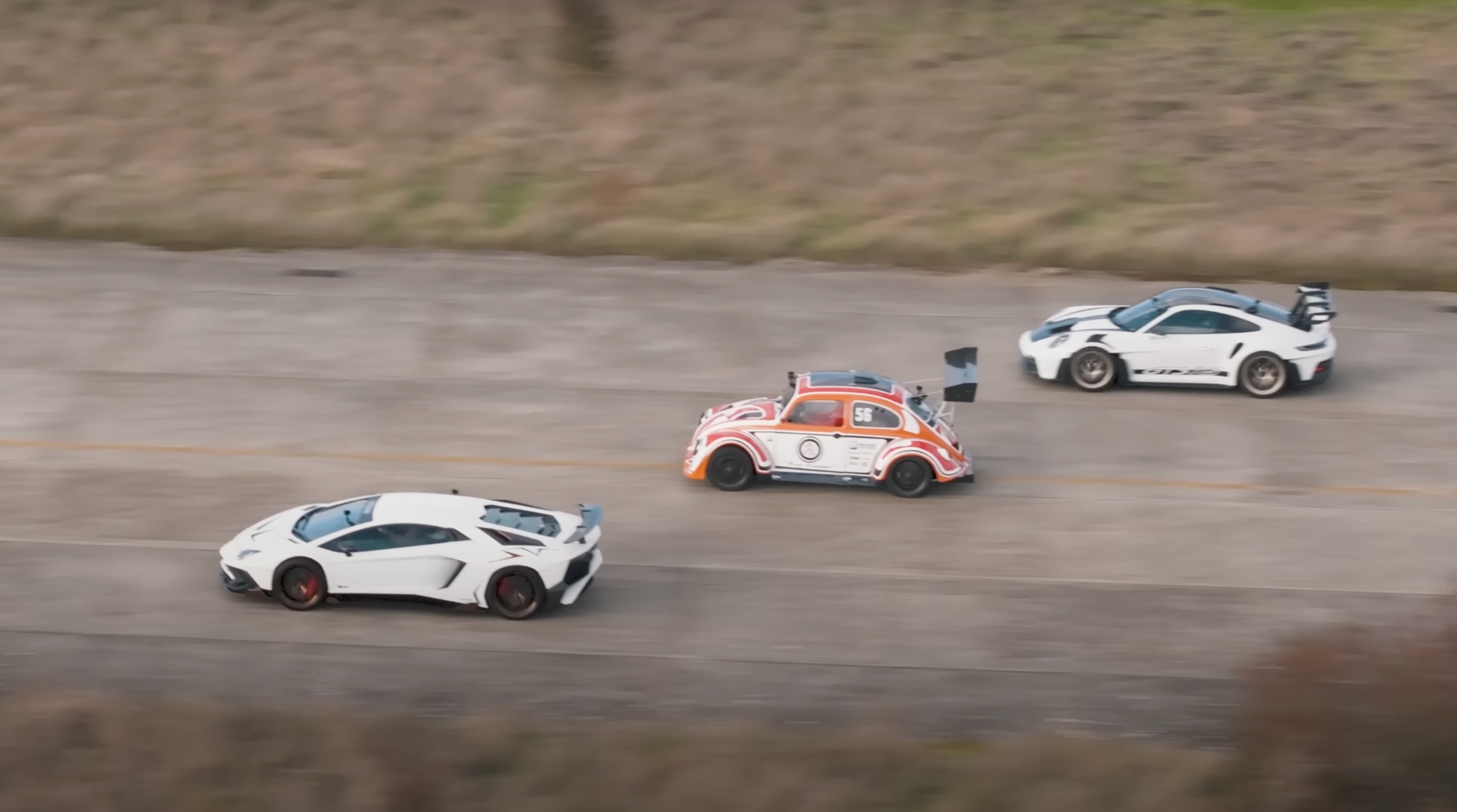 Porsche 911 GT3 RS Lamborghini Aventador VW Fun Cup drag race vidéo course 2024