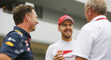 Sebastian Vettel alors pilote chez Ferrari, Christian Horner et Helmut Marko au Grand Prix du Japon 2016